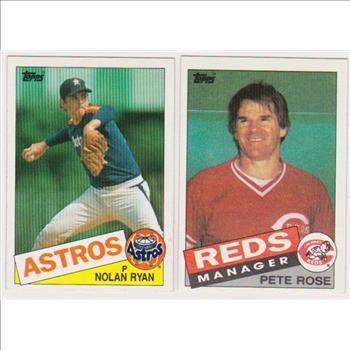1985 Topps Nolan Ryan #760 + Pete Rose #547 Card Pair