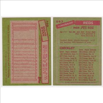 1985 Topps Nolan Ryan #760 + Pete Rose #547 Card Pair