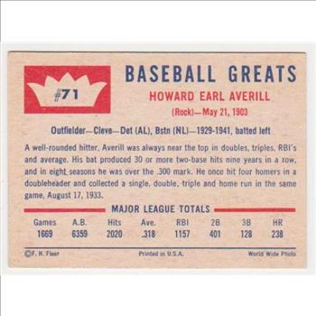 1960 Fleer Earl Averill #71 Card - HOF'er