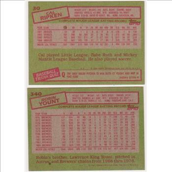 1985 Topps Cal Ripken, Jr. #30 + Robin Yount #340 Card Pair