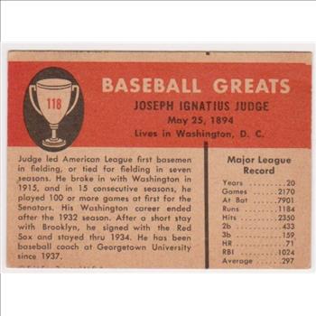 1961 Fleer Joe Judge #118 Card