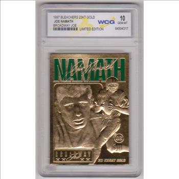 Graded Gem Mint 10 - Joe Namath 1997 Bleachers 23 Kt Gold Card