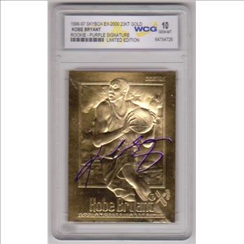 Rookie Graded Gem Mint 10 - Kobe Bryant 1996-97 Skybox EX-2000 w/ Purple Signature 23 Kt Gold Card