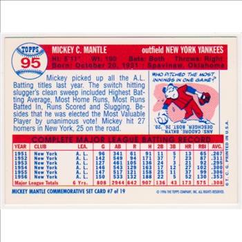 Mickey Mantle 1957 Topps #95 Commemorative Card - 1996 Topps #7 of 19 Insert Card