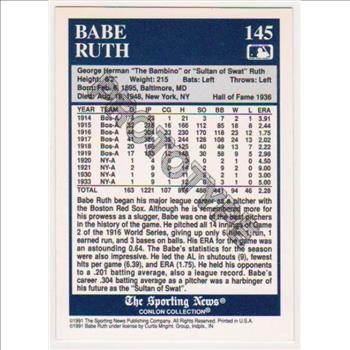 1991 Conlon Babe Ruth #145 PROTOTYPE Card - Scarce Promo