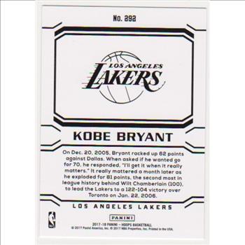 Kobe Bryant 2017-18 Hoops Career Tribute #292 Card