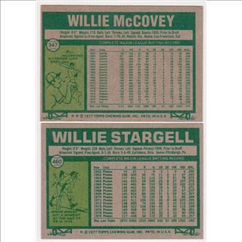 1977 Topps Willie McCovey #547 + Willie Stargell #460 Card Pair