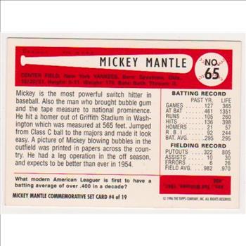 Mickey Mantle 1954 Bowman #65 Commemorative Card - 1996 Topps #4 of 19 Insert Card