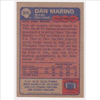 1985 Topps Dan Marino #314 2nd Year Card - HOF'er