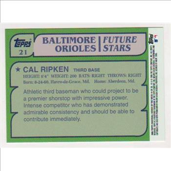 Cal Ripken 1982 Topps #21 Rookie Commemorative Card - 2006 Topps #14 Rookie Of The Week Card