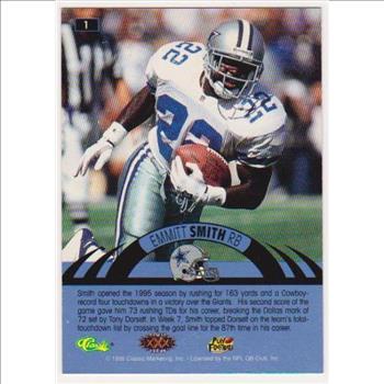 Only 499 Exist - Emmitt Smith 1995 Classic NFL Experience Printers Proof #1 Insert Card
