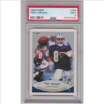 Graded PSA Mint 9 - Troy Aikman 1990 Fleer #384 Card