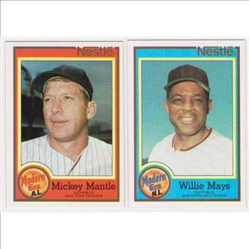 1987 Topps Nestle Mickey Mantle #17 + Willie Mays #28 Card Pair - HOF'ers