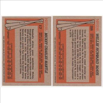 1987 Topps Nestle Mickey Mantle #17 + Willie Mays #28 Card Pair - HOF'ers