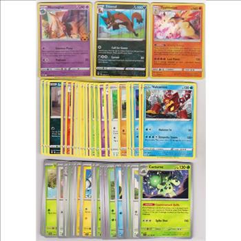 50 Different Pokemon Trading Cards w/ 3 HOLOS + More