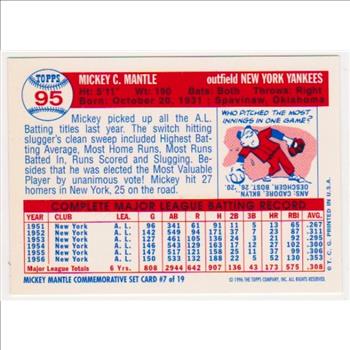 Mickey Mantle 1957 Topps #95 Commemorative Card - 1996 Topps #7 of 19 Insert Card