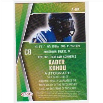 Signed Rookie - Kader Kohou 2022 Sage #A-KK Certified Autographed Insert Card