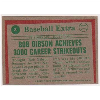 1975 Topps Bob Gibson #3 Card - HOF'er