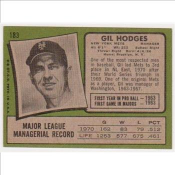 1971 Topps Gil Hodges #183 Card - HOF'er