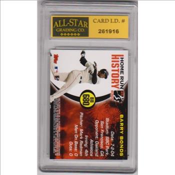 Graded 10 - Barry Bonds 2006 Topps Home Run History #BB680 Card
