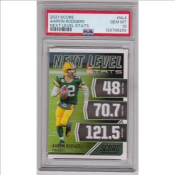 Graded PSA Gem Mint 10 - Aaron Rodgers 2021 Score Next Level Stats #NL4 Insert Card