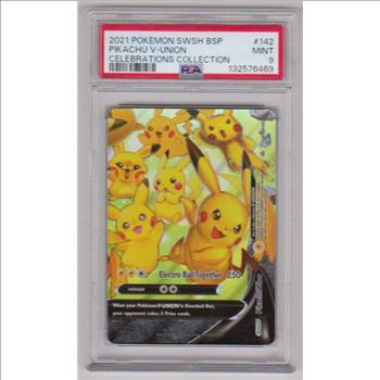 Graded PSA Mint 9 - Pikachu V-Union 2021 Pokemon Sword & Shield Black Star Promo #SWSH142 Card