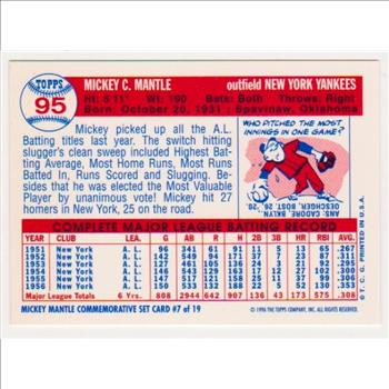 Mickey Mantle 1957 Topps #95 Commemorative Card - 1996 Topps #7 of 19 Insert Card