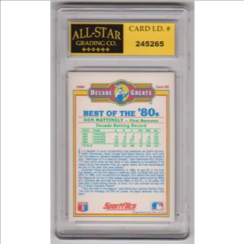 Graded 9 - Don Mattingly 1986 Sportflics Decade Greats #65 Card