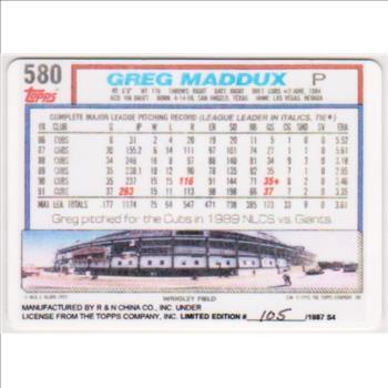 1992 Topps Greg Maddux #580 Porcelain Card