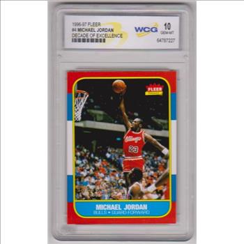 Graded Gem Mint 10 - Michael Jordan 1996-97 Fleer Decade Of Excellence #4 Insert Card