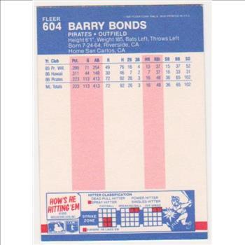 1987 Fleer Barry Bonds #604 Rookie Card