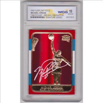 Graded Gem Mint 10 - Michael Jordan 1998 Fleer '86 Rookie Red Holo Refractor 23 Kt Gold Card