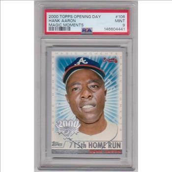 Graded PSA Mint 9 - Hank Aaron 2000 Topps Opening Day Magic Moments #106 Card