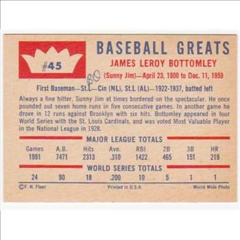 1960 Fleer Jim Bottomley #45 Card - HOF'er