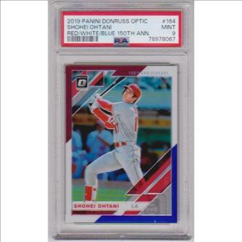 Graded PSA Mint 9 - Shohei Ohtani 2019 Donruss Optic Red/White/Blue 150th Anniversary #164 Insert Card (#138/150 Produced)