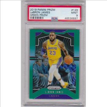 Graded PSA Mint 9 - Lebron James 2019-20 Panini Prizm Green Prizm #129 Insert Card