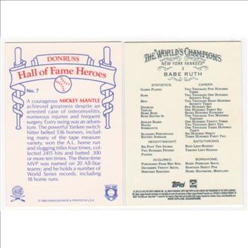 Babe Ruth + Mickey Mantle Baseball Card Pair