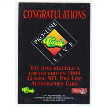 Signed - David Klingler 1994 Pro Line Certified Autographed Insert Card #1281/2140