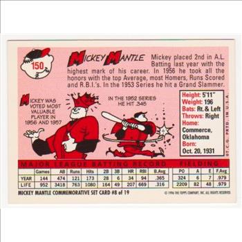 Mickey Mantle 1958 Topps #150 Commemorative Card - 1996 Topps #8 of 19 Insert Card