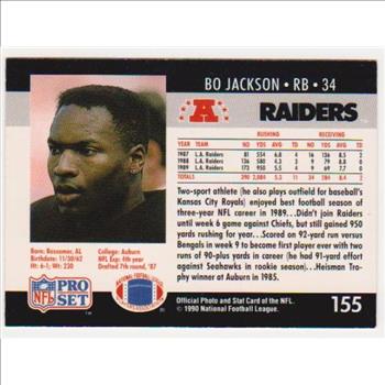 Wrong Front Error - Bo Jackson 1990 Pro Set Football Card