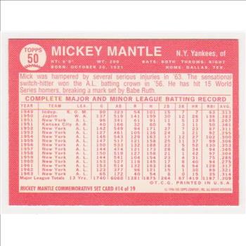 Mickey Mantle 1964 Topps #50 Commemorative Card - 1996 Topps #14 of 19 Insert Card