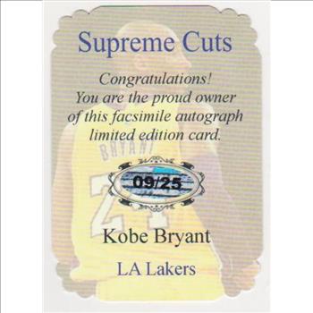  #9/25 Produced - Kobe Bryant Facsimile Autograph Supreme Cuts Special Die Cut Card