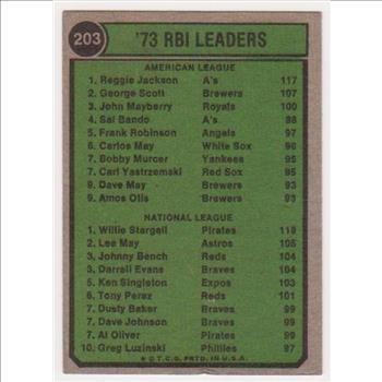 1974 Topps Reggie Jackson + Willie Stargell #203 Card - HOF'ers