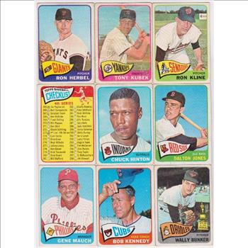 9 Different 1965 Topps Baseball Cards - Tony Kubek + More