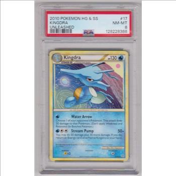 Graded PSA NM-MT 8 - Kingdra 2010 Pokemon Heart Gold And Soul Silver Unleashed #17/95 Card