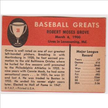 1961 Fleer Lefty Grove #38 Card - HOF'er