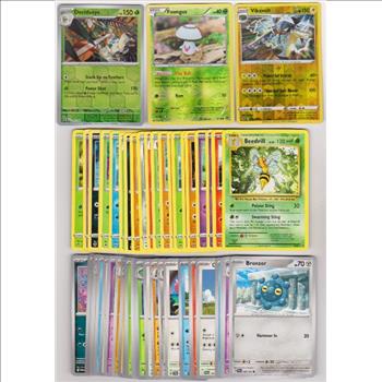 50 Different Pokemon Trading Cards w/ 3 REVERSE HOLOS + More