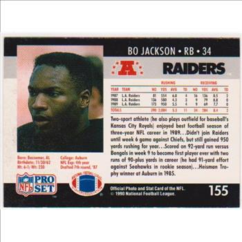 Wrong Front Error - Bo Jackson 1990 Pro Set Football Card