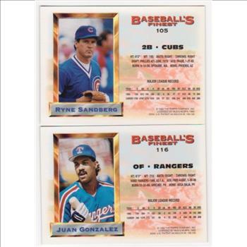 1993 Topps Finest Ryne Sandberg #105 + Juan Gonzalez #116 Card Pair
