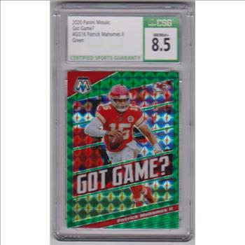 Graded CSG NM/Mint 8.5 - Patrick Mahomes 2020 Panini Mosaic Got Game? Green #GG16 Insert Card